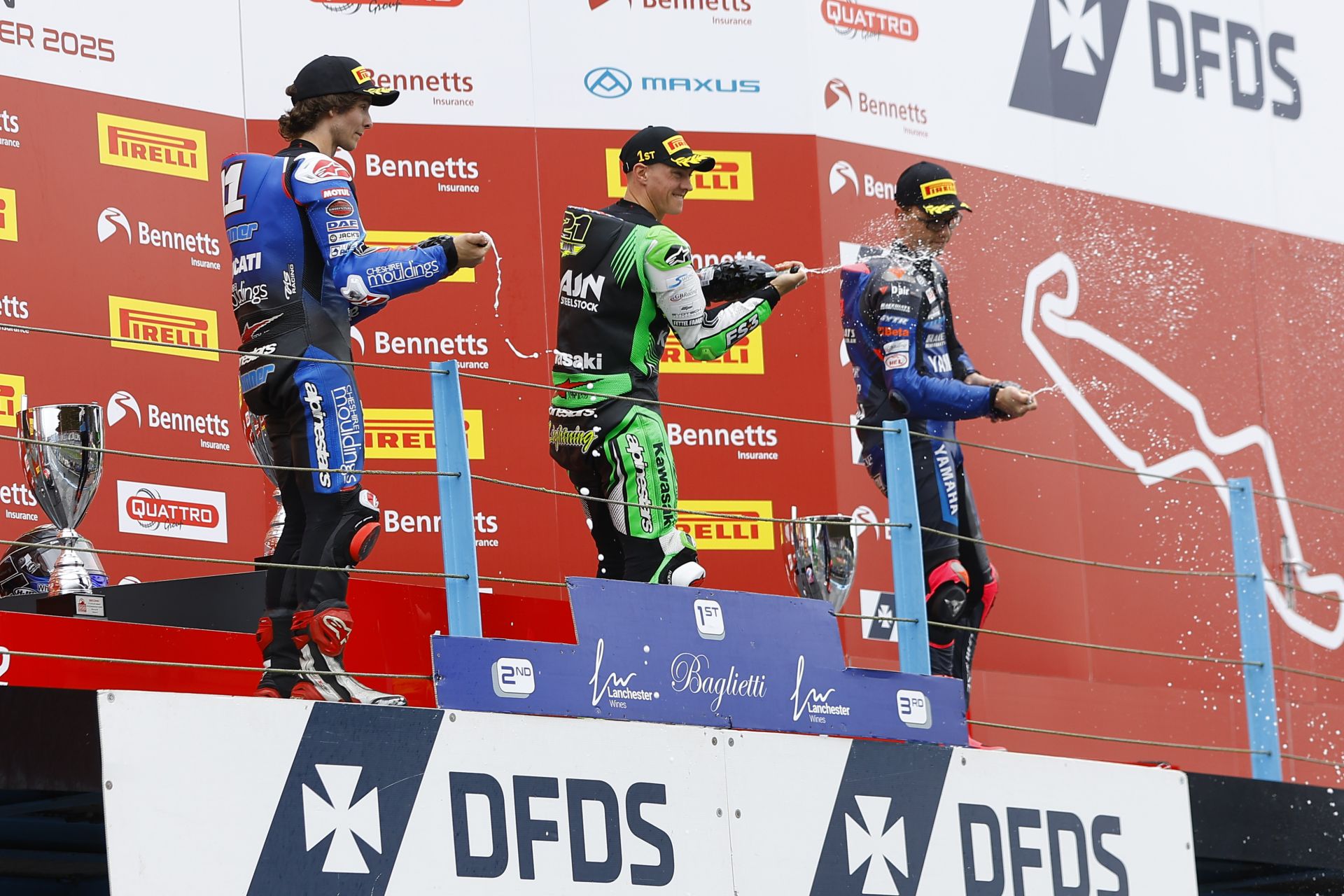 BSB Race 2 podium with, from left to right, Rory Skinner, Christian Iddon and Bradley Ray. Photo courtesy BSB.