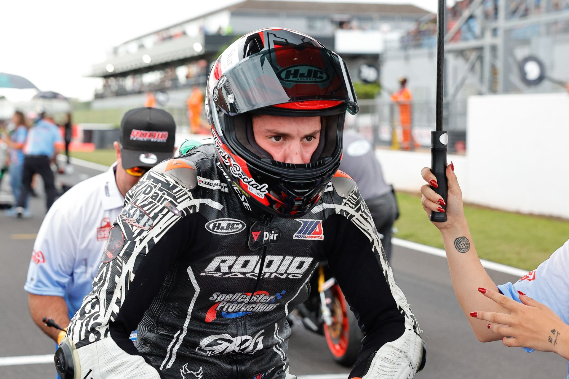 Rodio on the grid before his first race in the SportBike class at Donington Park. Photo credit: Ian Hopgood Photography.