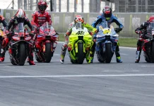 From left to right, Acosta (37), Bezzecchi (72), Bagnaia (63), Di Giannantonio (49), Aldeguer (54) and Savadori (32) at Montmelo. Photo courtesy Dorna.