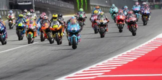 Moto2 race start at Barcelona. Photo courtesy Dorna.