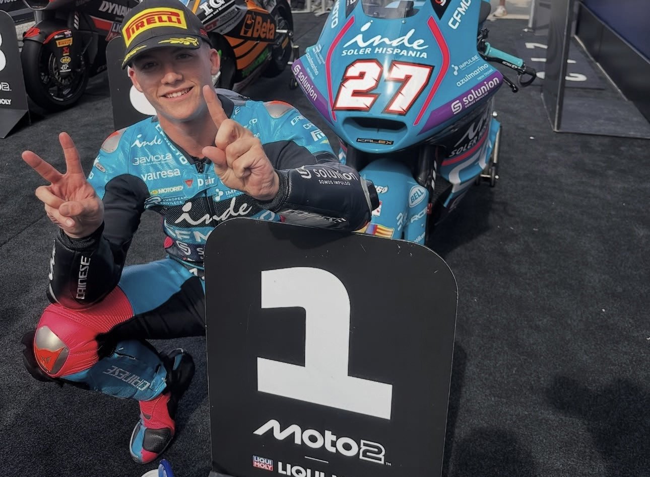 Daniel Holgado in parc fermé after taking pole position at Misano. Photo courtesy Aspar Team.
