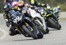 Josh Hayes on the AOD bike leads teams Real Beal Racing and Endless Motorsports early in the race before ripping open an insurmountable gap. Photo by Turn 13 Photo.