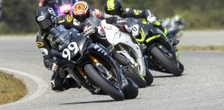 Josh Hayes on the AOD bike leads teams Real Beal Racing and Endless Motorsports early in the race before ripping open an insurmountable gap. Photo by Turn 13 Photo.