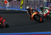 Marc Marquez (93), Pedro Acosta (37), Johann Zarco (5) and Brad Binder (33) at Misano. Photo courtesy Dorna.