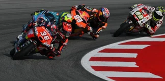 Angel Piqueras (36), Alvaro Carpe (83), Stefano Nepa (82) at Barcelona. Photo courtesy Dorna.