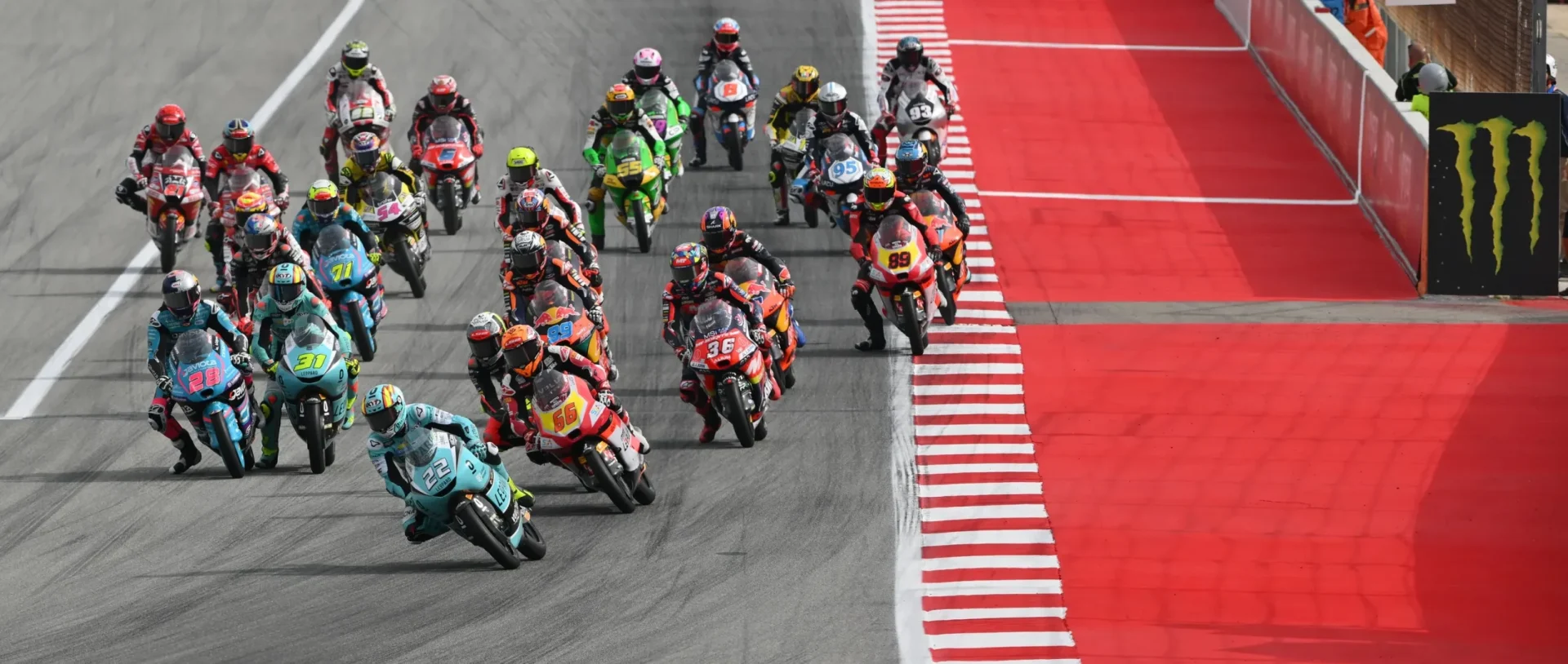 Moto3 race start at Barcelona. Photo courtesy Dorna.