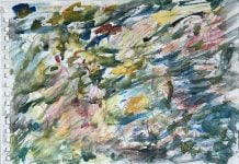 Larry Poons, 2012, watercolor/paper, 8 7/8” x 12 5/8” unframed (15 1/4” x 19 1/4” framed). Photo by Paula Poons.
