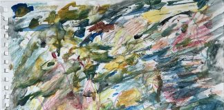 Larry Poons, 2012, watercolor/paper, 8 7/8” x 12 5/8” unframed (15 1/4” x 19 1/4” framed). Photo by Paula Poons.
