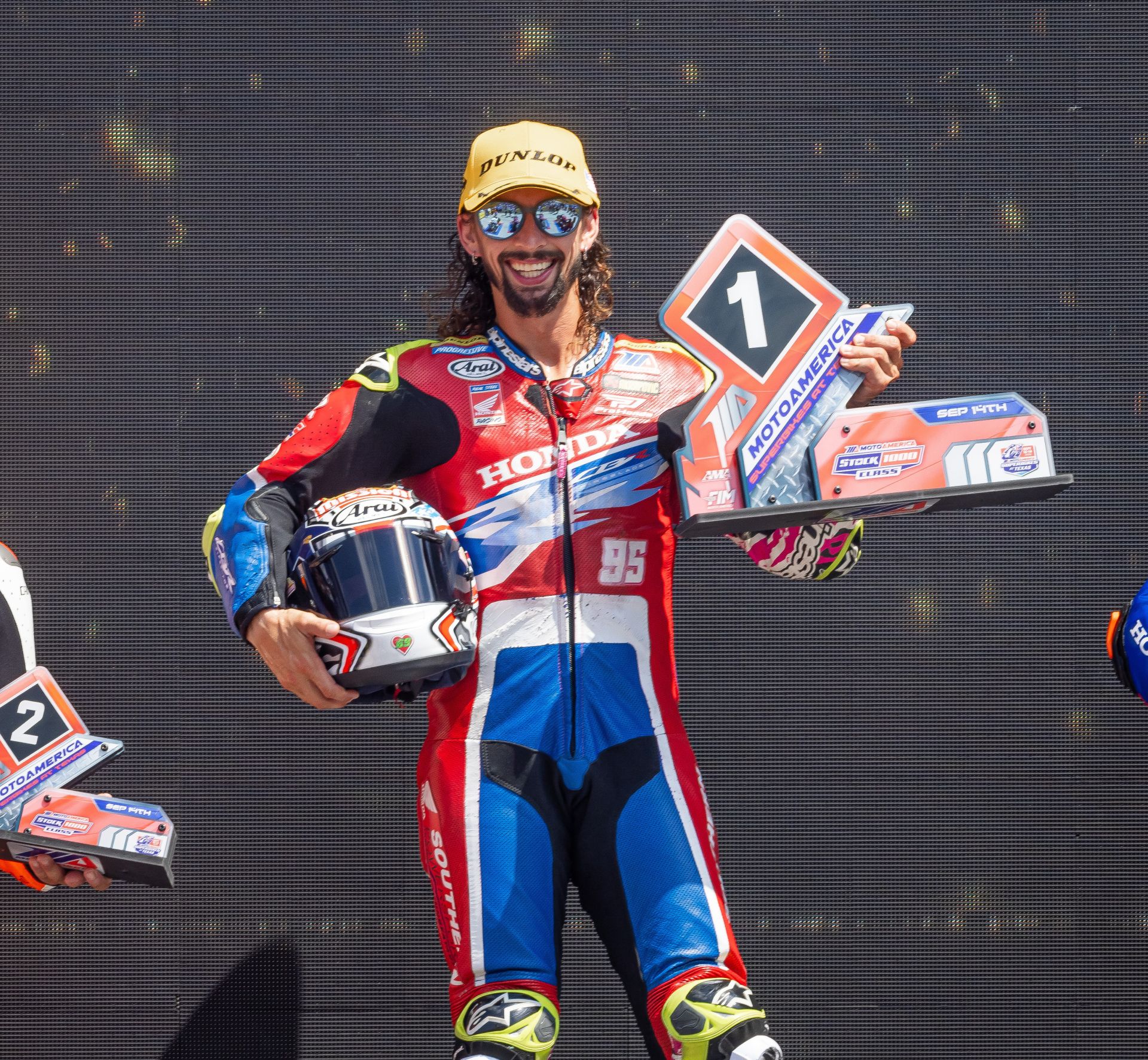 JD Beach on the podium at COTA. Photo courtesy Real Steel Honda.