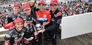 The team celebrates on balcony [l-r] Etienne Masson, Dan Linfoot, Gregg Black, Yohei Kato, Damien Saulnier. Photo courtesy SERT Team.
