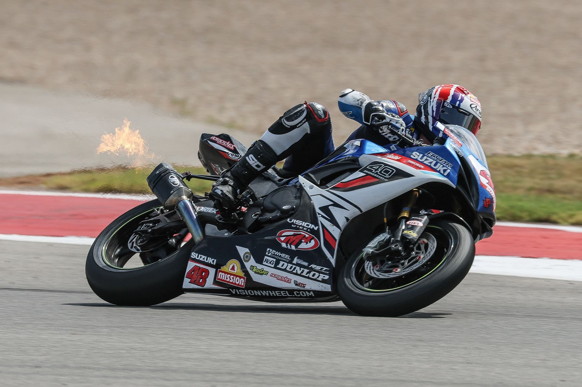 Max Van (48) showed resilience in Texas, bouncing back from an opening-lap crash on Saturday to showing strong pace and taking back positions on Sunday. Photo courtesy Suzuki Motor USA.