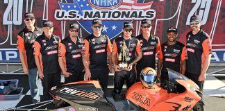 Gaige Herrera Wins NHRA U.S. Nationals and Clinches Pro Stock Motorcycle Regular Season Championship. Photo courtesy Suzuki Motor USA.
