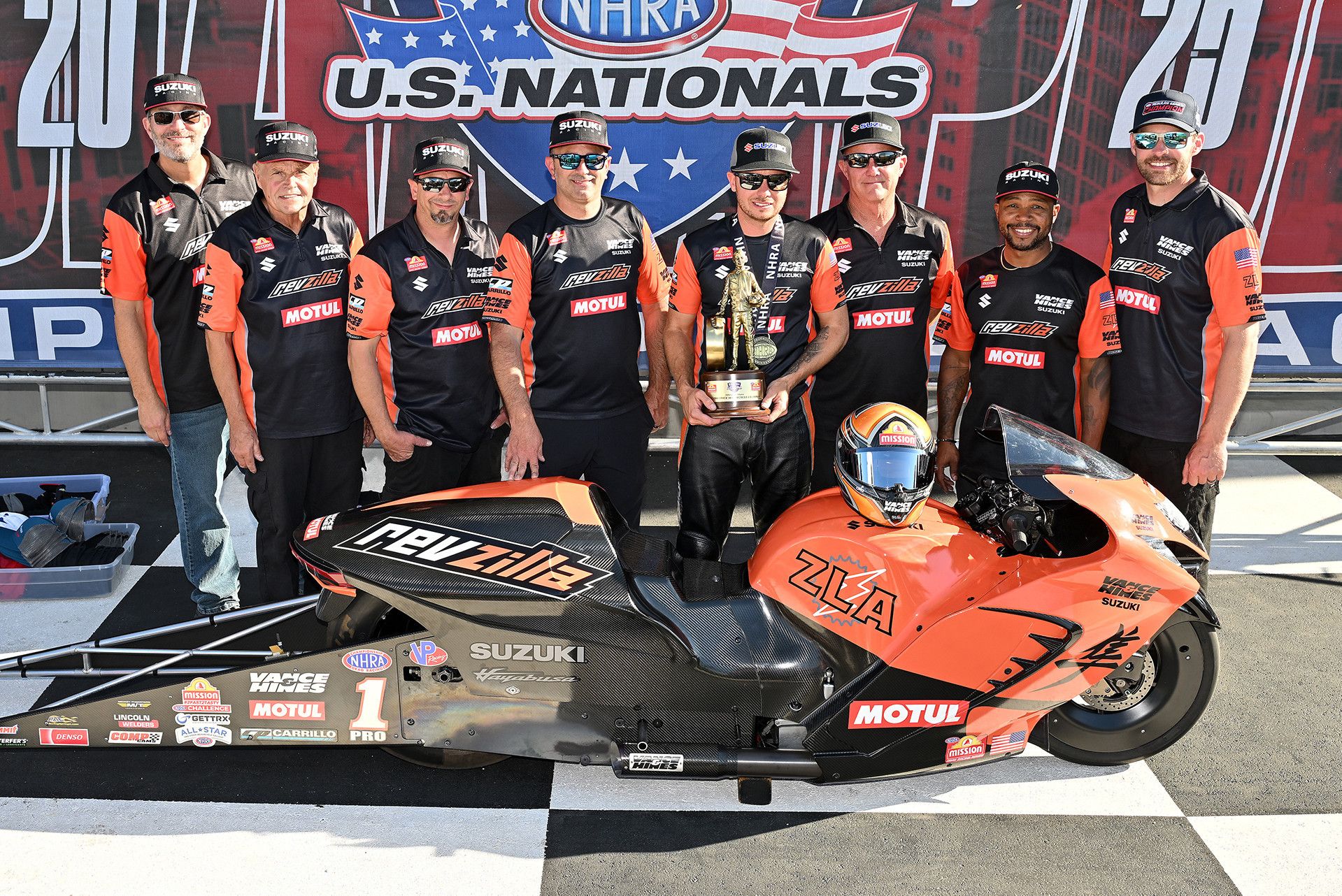 Gaige Herrera Wins NHRA U.S. Nationals and Clinches Pro Stock Motorcycle Regular Season Championship. Photo courtesy Suzuki Motor USA.