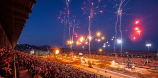 The SMX World Championship Final crowned two champions at The Strip at Las Vegas Motor Speedway, including the first Japanese rider to win an SMX title. The warm, clear night sky was electrified with racing excitement in the glow of downtown Las Vegas. Photo credit Feld Motor Sports.