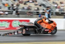 Richard Gadson powered his RevZilla/Motul/Vance & Hines Suzuki Gen 3 Hayabusa to victory at the NHRA Carolina Nationals. Photo courtesy Suzuki Motor USA