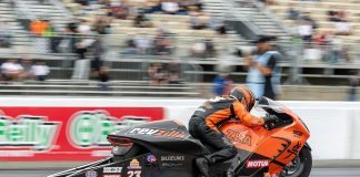 Richard Gadson powered his RevZilla/Motul/Vance & Hines Suzuki Gen 3 Hayabusa to victory at the NHRA Carolina Nationals. Photo courtesy Suzuki Motor USA