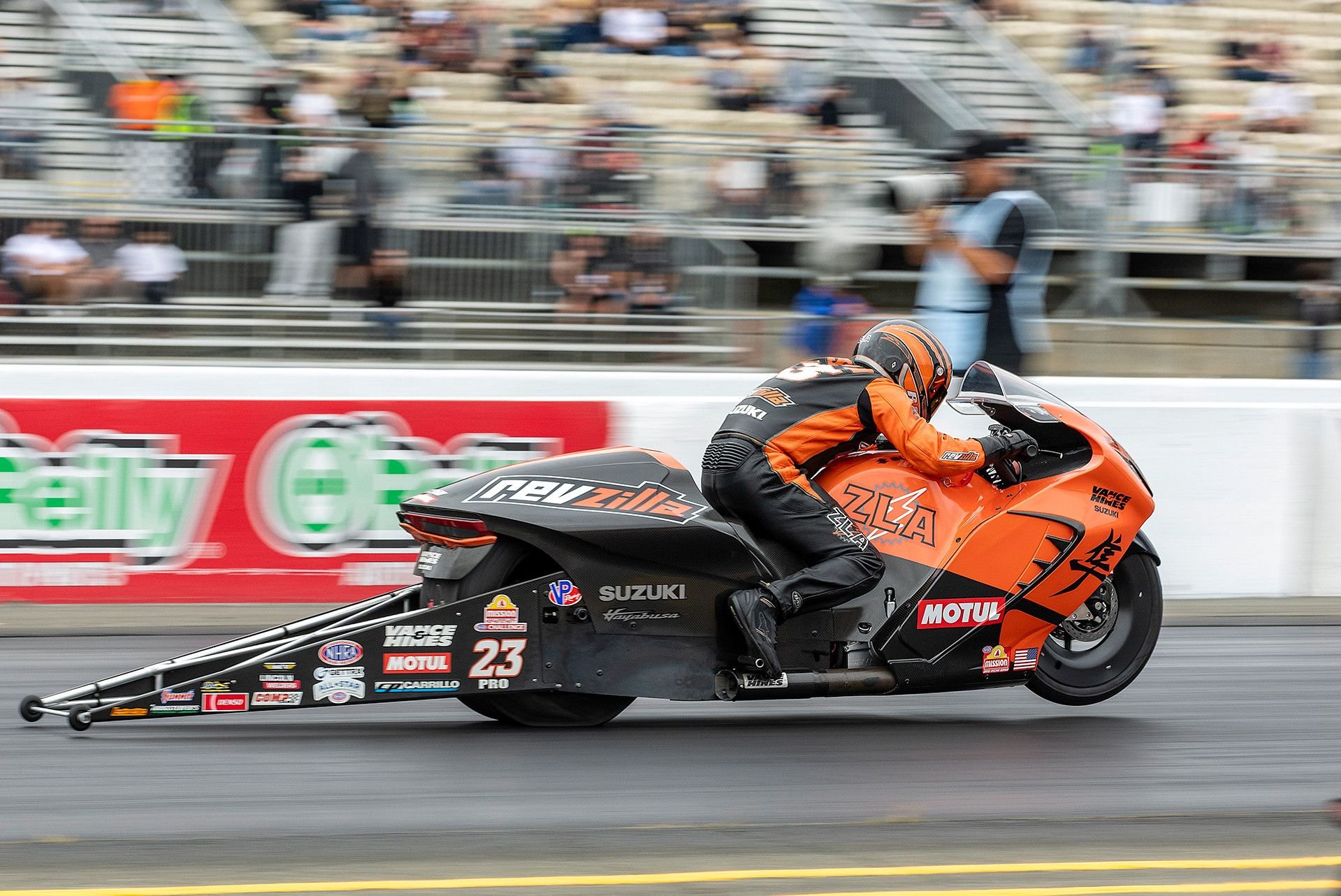 Richard Gadson powered his RevZilla/Motul/Vance & Hines Suzuki Gen 3 Hayabusa to victory at the NHRA Carolina Nationals. Photo courtesy Suzuki Motor USA