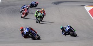 WorldSSP Race 1 at Aragon with Can Oncu (61) and Stefano Manzi (62). Photo courtesy Dorna.