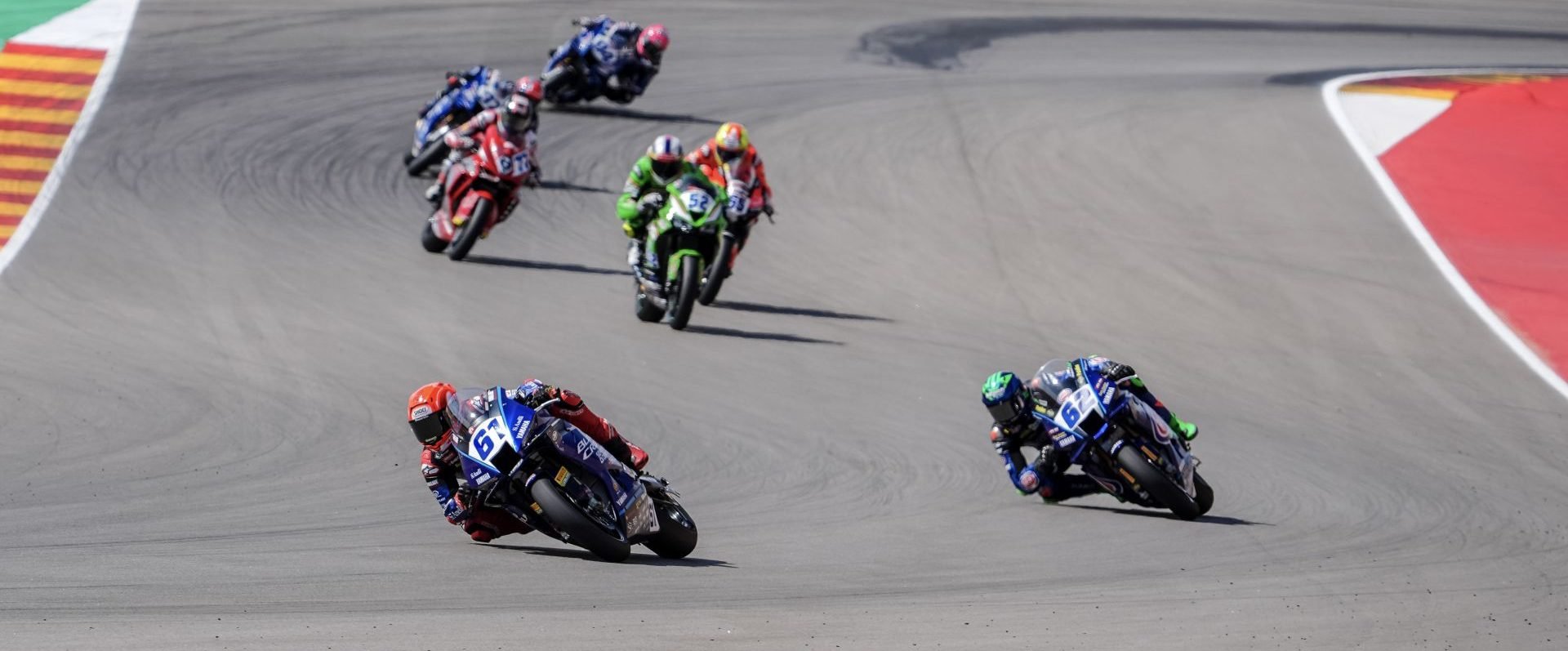 WorldSSP Race 1 at Aragon with Can Oncu (61) and Stefano Manzi (62). Photo courtesy Dorna.
