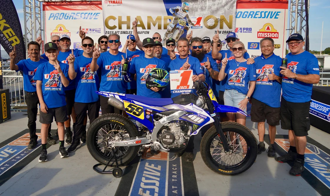Tom Drane and Estenson Racing Team celebrating 2025 Singles Champion Title. Photo courtesy Yamaha Motor Corporation
