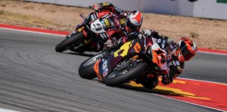 Sam Lowes (14) and Danilo Petrucci (9) at MotorLand Aragon. Photo courtesy Dorna.