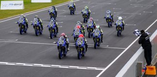 The OJC field race towards the finish line during round four at Phillip Island. Photo courtesy Oceania Junior Cup.