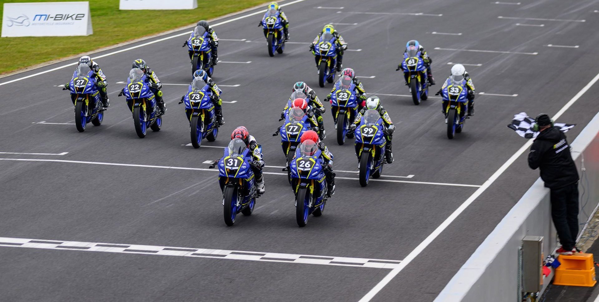 The OJC field race towards the finish line during round four at Phillip Island. Photo courtesy Oceania Junior Cup.