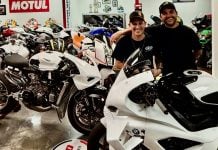 TopPro Motorsports owner Alex Arango (left) welcomes veteran rider and good friend Stefano Mesa (right) to the team as Mesa makes his comeback in Stock 1000 next weekend aboard a BMW M 1000 RR. Photo courtesy of Stefano Mesa.