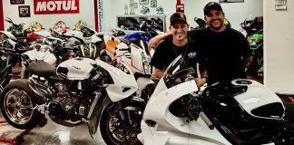 TopPro Motorsports owner Alex Arango (left) welcomes veteran rider and good friend Stefano Mesa (right) to the team as Mesa makes his comeback in Stock 1000 next weekend aboard a BMW M 1000 RR. Photo courtesy of Stefano Mesa.