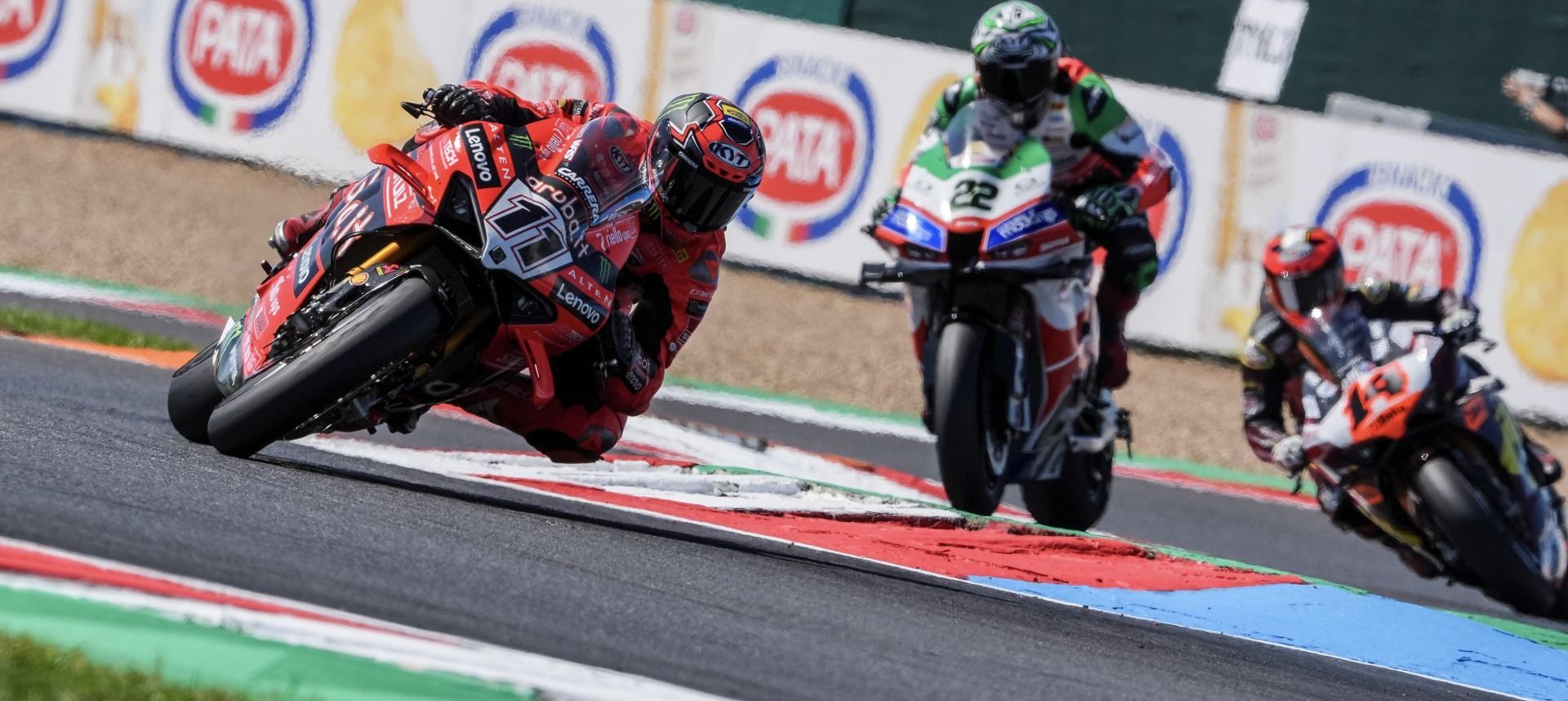 Nicolo Bulega (11), Alex Lowes (22) and Sam Lowes (14) at Magny-Cours. Photo courtesy Dorna.