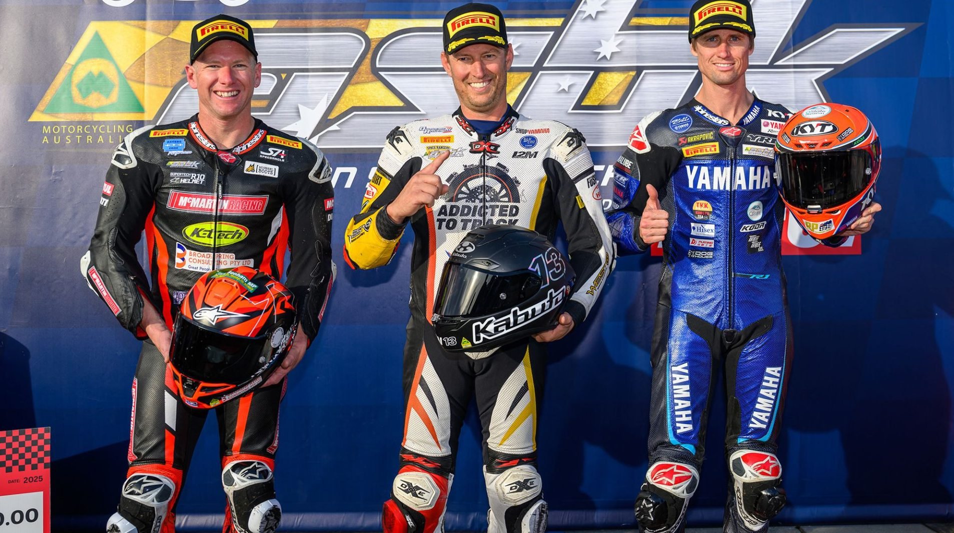 The top three in SW-Motech Superbike qualifying: (L to R) Waters, West and Jones. Photo courtesy ASBK.