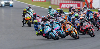 Moto2 race start at Motegi. Photo courtesy Dorna.