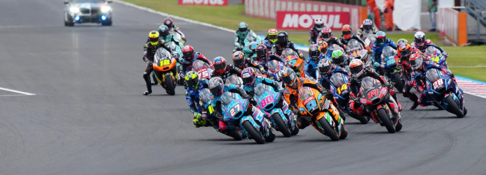 Moto2 race start at Motegi. Photo courtesy Dorna.