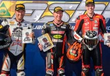 The top three overall in SW-Motech Superbike: (L to R) West, Waters and Pearson. Photo by RbMotoLens.