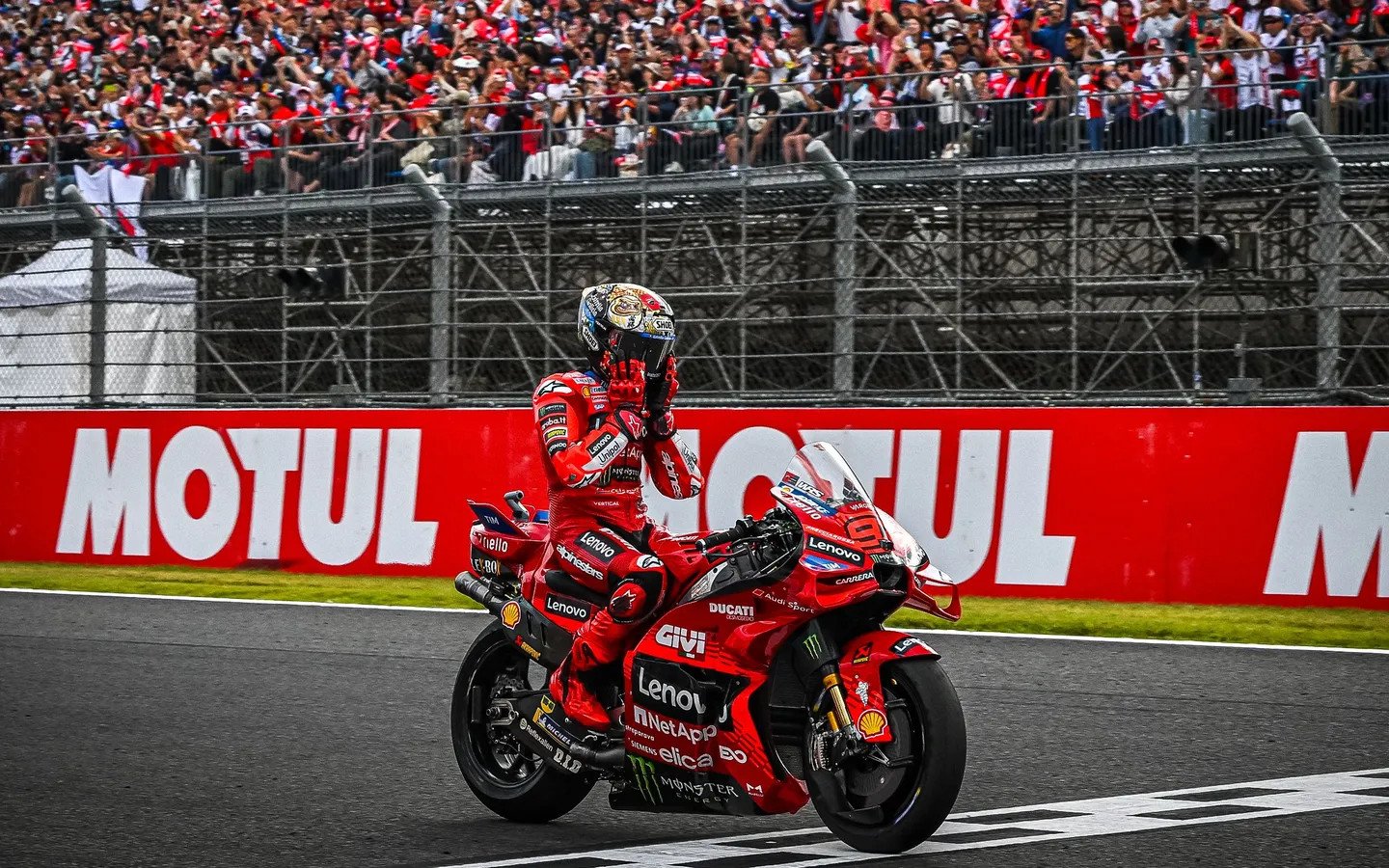Marc Marquez (93) crossing the finish line at Motegi. Photo courtesy Dorna.