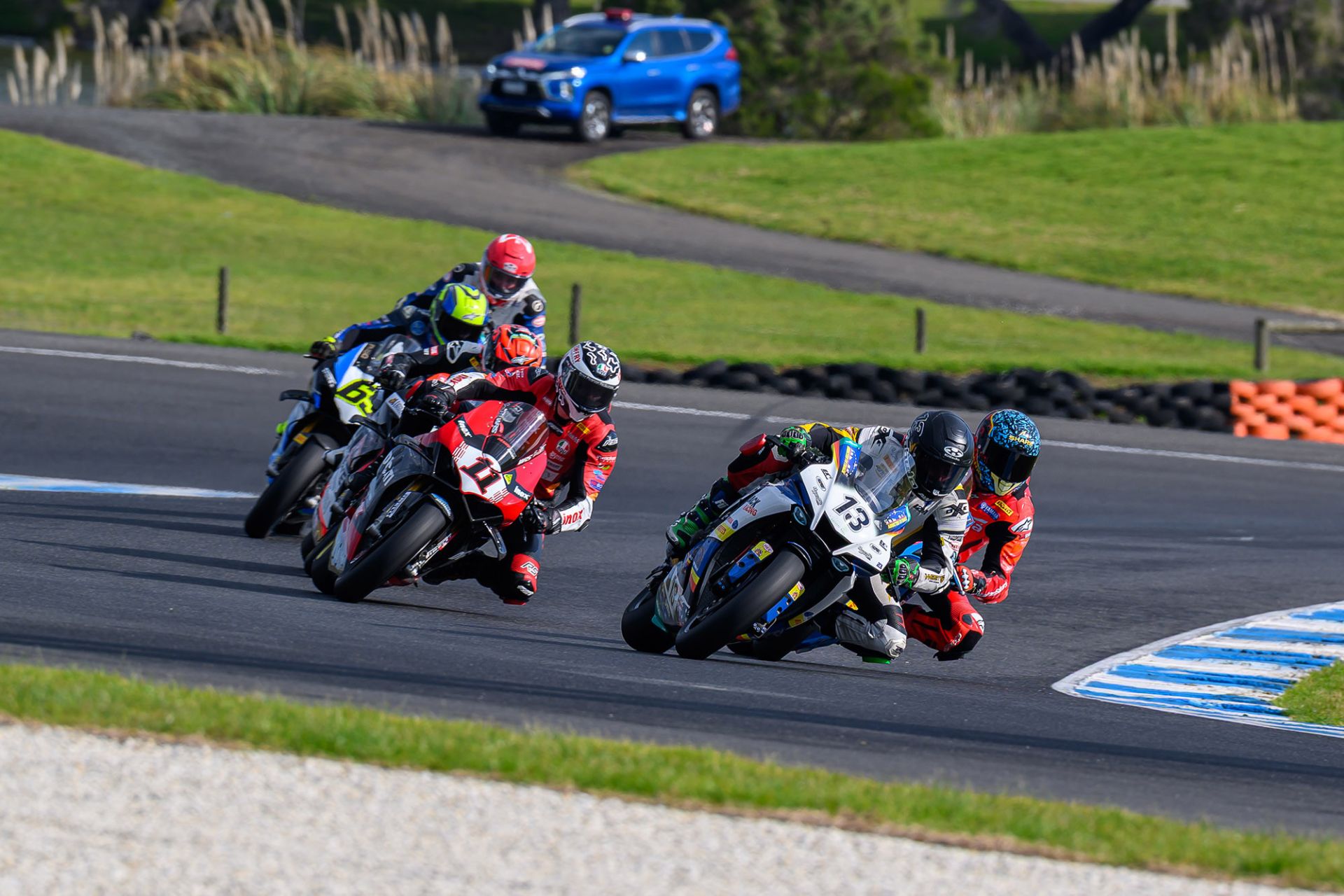 Race two was a belter, with Superbike man of the moment Anthony West (#13) out front. Photo by RbMotoLens.
