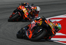 Brad Binder (33) and Pedro Acosta (37) during the practice session at Montmelo. Photo courtesy Dorna.