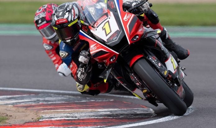 Kyle Ryde riding his Nitrous Competitions Racing Yamaha at Donington Park. Photo courtesy BSB.