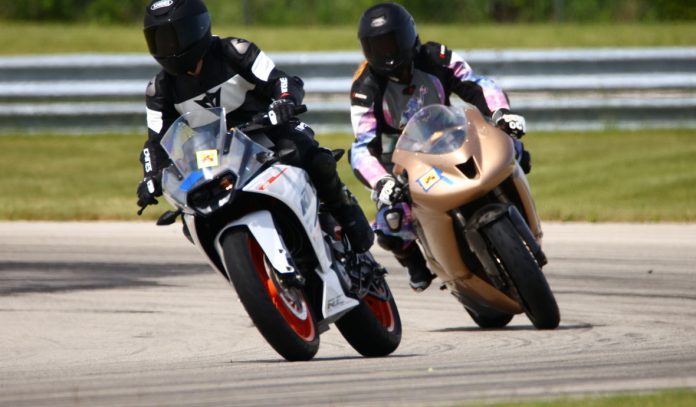 Two students riding during a Sportbike track day. Photo by SPImages.