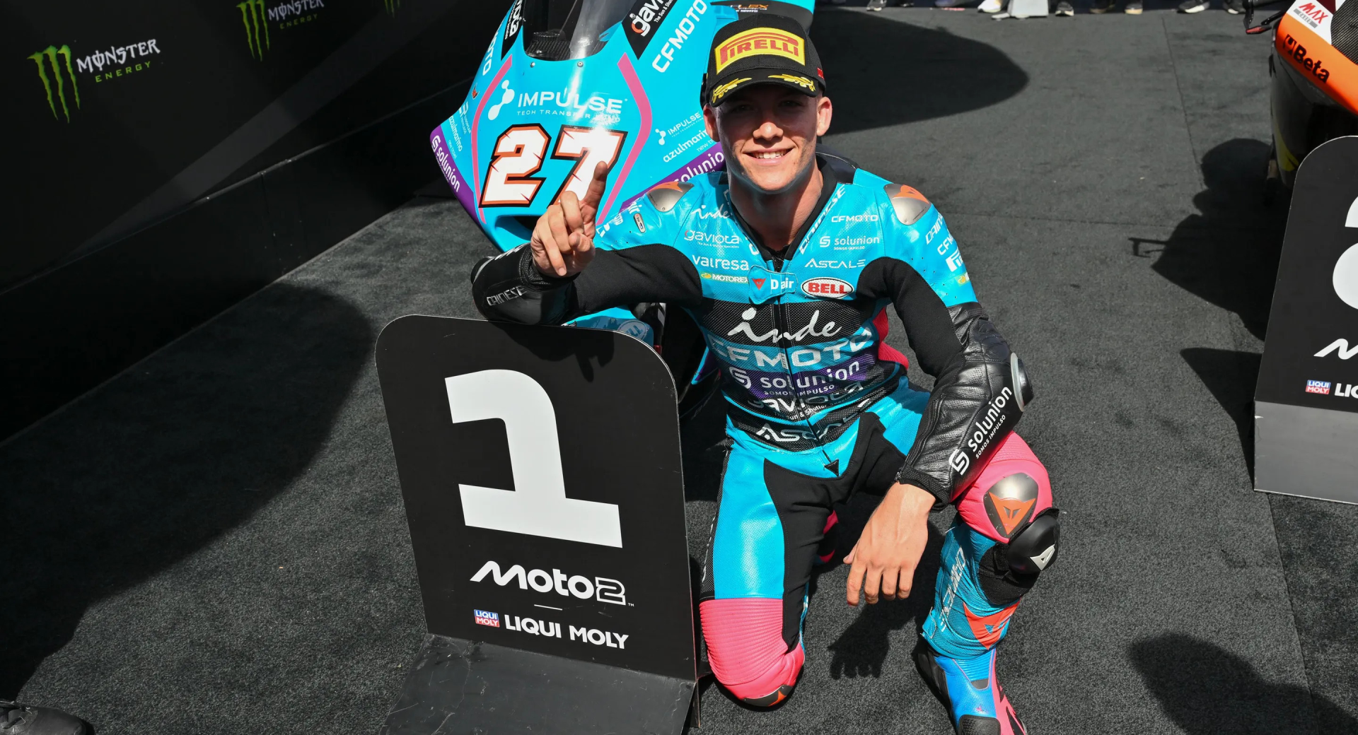 Daniel Holgado in Parc fermé after taking pole position at Montmelo. Photo courtesy Dorna.