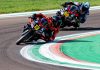 Jayden Fernandez (13) leading Thomas Benetti (98) in Trofeo Aprilia RS660 Race 2 at Imola. Photo courtesy Fernandez Racing.