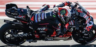 Marco Bezzecchi (72) at Mandalika. Photo courtesy Aprilia Racing.