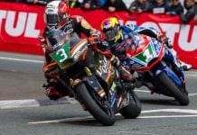 TT 2025 Supertwin Practice Michael Rutter (3) on his 700cc Yamaha leads Paul Jordan on his 660 Aprilia. Photo credit Barry Clay.