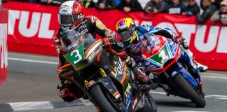 TT 2025 Supertwin Practice Michael Rutter (3) on his 700cc Yamaha leads Paul Jordan on his 660 Aprilia. Photo credit Barry Clay.