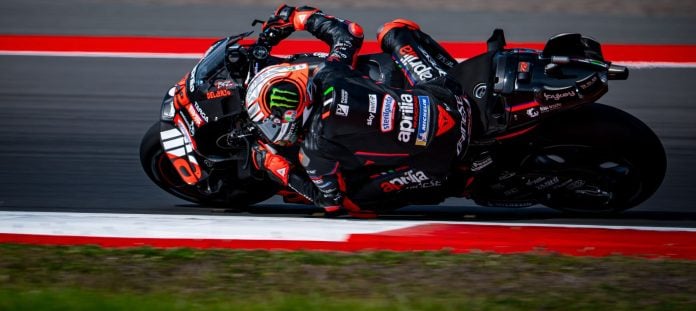 Marco Bezzecchi (72) at Mandalika. Photo courtesy Aprilia Racing.