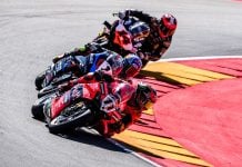Nicolo Bulega (11), Toprak Razgatlioglu (1) and Sam Lowes (14) at Aragon. Photo courtesy Dorna.