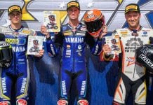 The SW-Motech Superbike overall top three: (L to R): Dunker, Jones and West. Photo courtesy ASBK