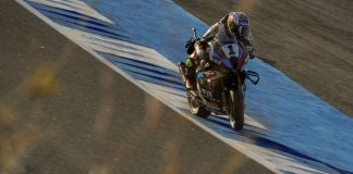 Toprak Razgatlioglu (1) on his ROKiT BMW Motorrad WorldSBK Team M1000RR at Estoril. Photo courtesy Dorna.