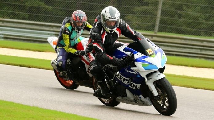 Two students during a SportBike Track Time event. Photo by US129Photos