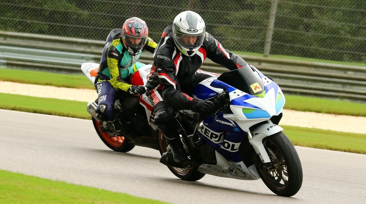 Two students during a SportBike Track Time event. Photo by US129Photos
